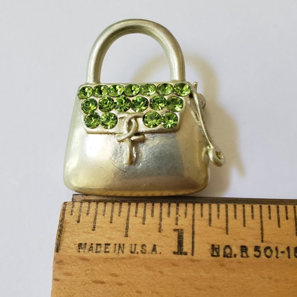 Handbag Pin - Green Rhinestones - Picture 6 of 8